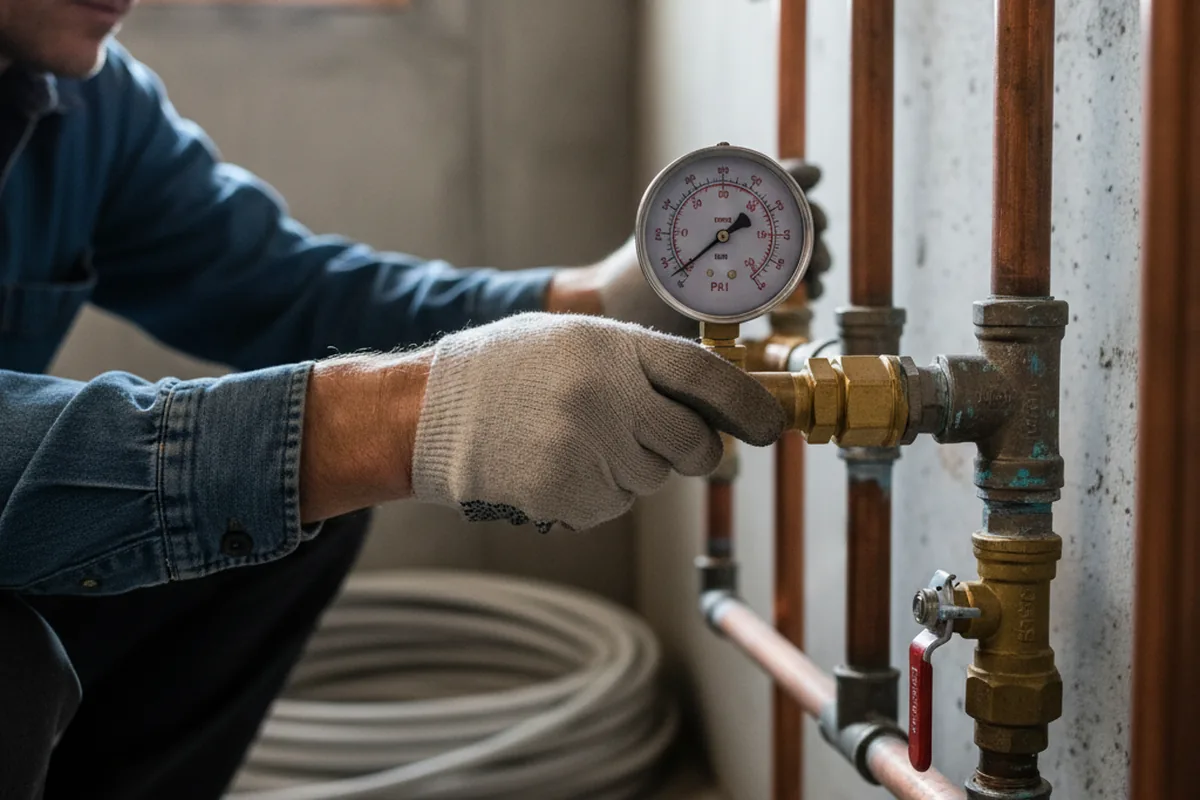 Pressure testing a repaired line during Water Line Repair in New London